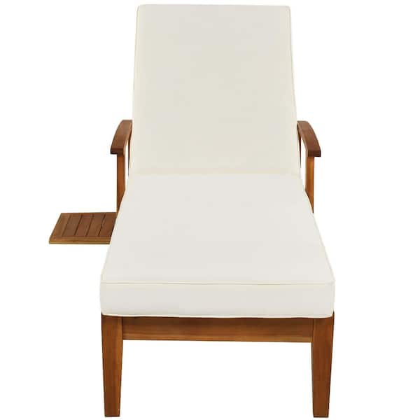 Unbranded Brown Solid Wood Outdoor 78.8 in. Chaise Lounge Patio Reclining Daybed with Beige Cushion, Wheels and Sliding Cup Table