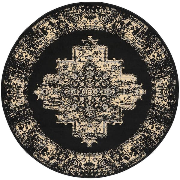 Nourison Grafix 5 ft.3 in. x Round Black Vintage Indoor Rug