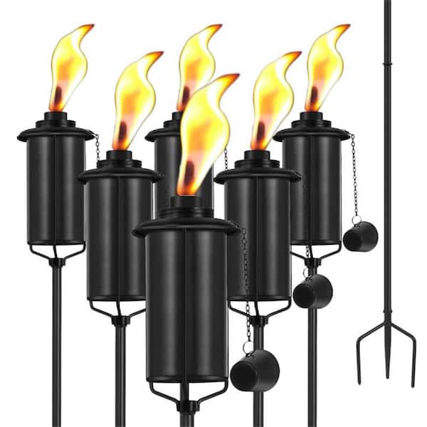 6 Pack Metal Torch for Outside, 16oz Outdoor Metal Torch,59-Inch Upgraded Citronella Torches with 3-Prong Grounded Stake