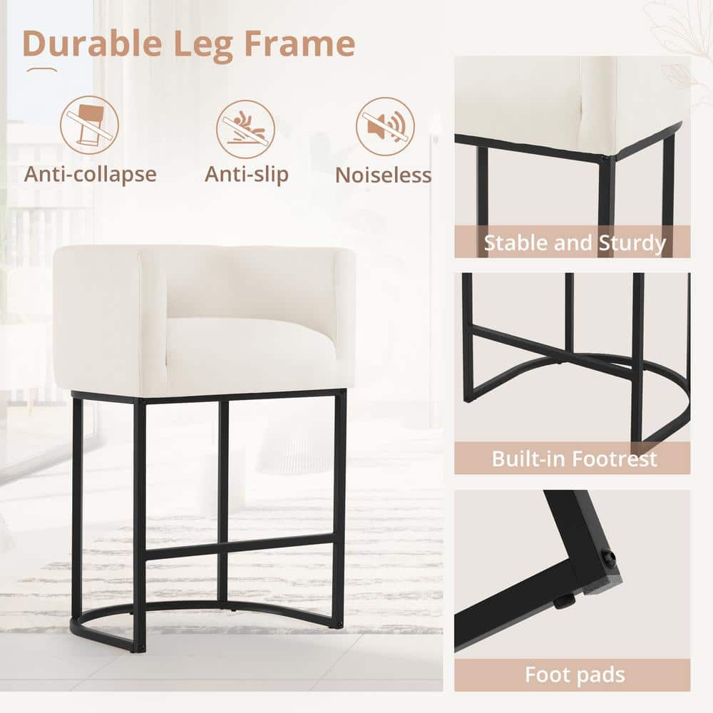 Beige and Black Metal Frame Counter Height Stools, Set of 2