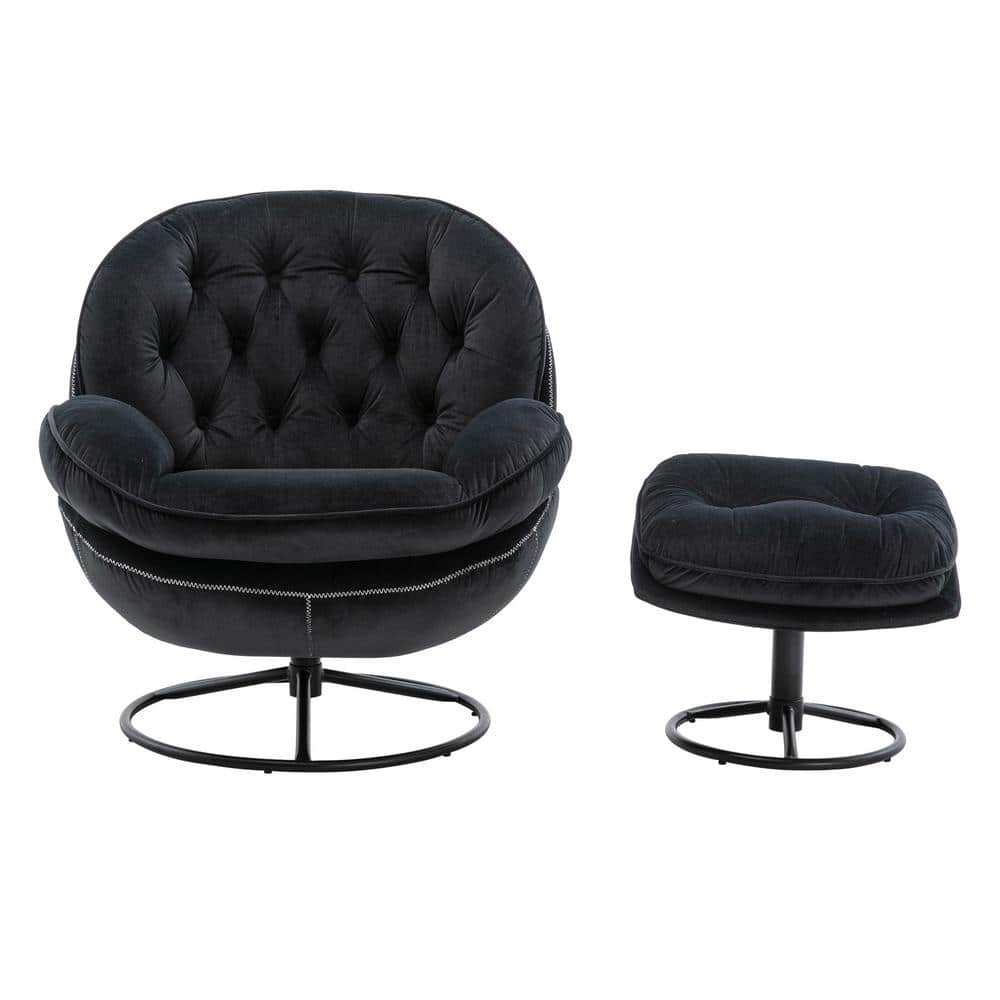 Black Velvet Accent Chair With Ottoman