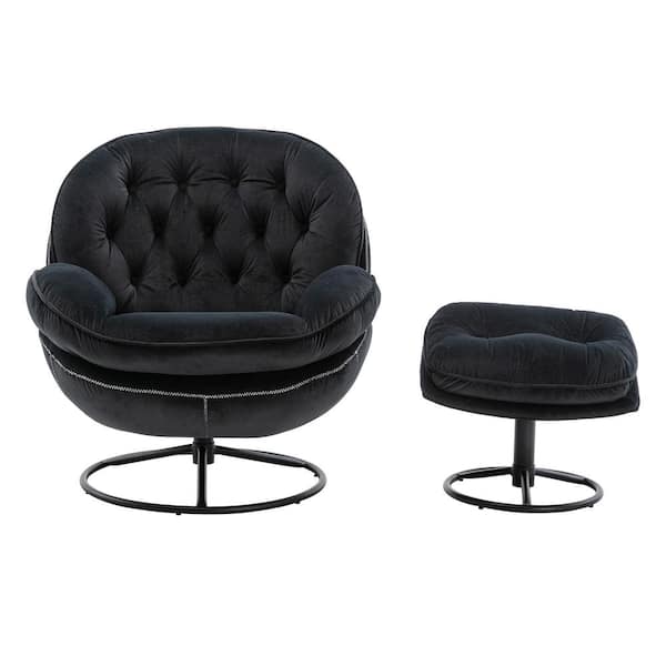 WSJCHANCE Black Velvet Accent Chair With Ottoman