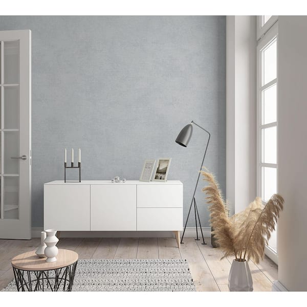 Textures Collection Blue Linen Texture Sheen Finish Vinyl on Non-Woven Non-Pasted Wallpaper Roll