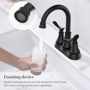 4 in. Centerset Double Handle Bathroom Faucet for Sink 3 Holes with Pop-up Drain Kit Included in Matte Black