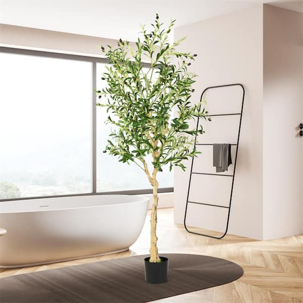 2-Pack Lifelike Artificial Olive Trees, 6 ft. Tall Premium Topiary Silk Trees Faux Plants in Sturdy Cement Pots