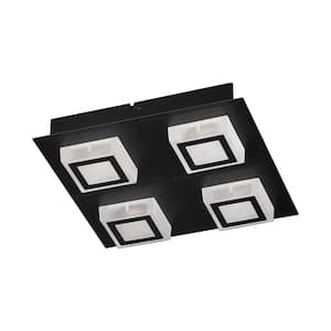 Masiano 1 10.63 in. 4-Light Black LED Semi-Flush Mount with White Shades