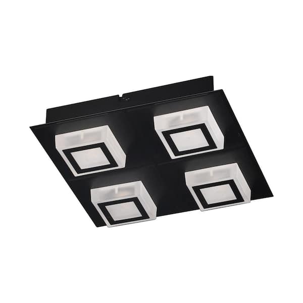 Eglo Masiano 1 10.63 in. 4-Light Black LED Semi-Flush Mount with White Shades