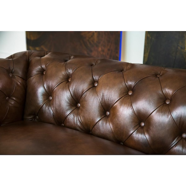 H Tony Tufted Leather Sofa In Brown, Is Tufted Leather Real