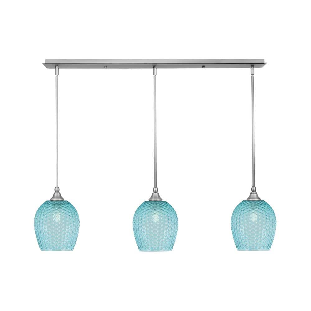 Livingston 100-Watt 3-Light Nickel Shaded Pendant Light with 7.5 in. Turquo