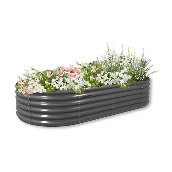 Unbranded 8 ft. x 4 ft. x 1.5 ft. Quartz Gray Metal Oval Outdoor Garden Bed, Anti-Rust and Corrosion Resistance