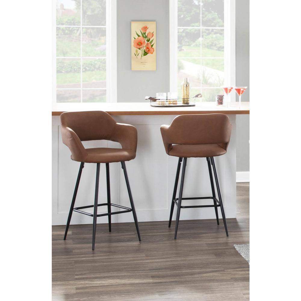 Contemporary Black Metal and Brown Faux Leather Counter Stools