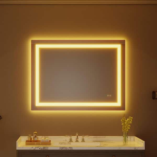 48 in. W x 36 in. H Rectangular Frameless Anti-Fog LED Light Wall Bathroom Vanity Mirror with Backlit and Front Light