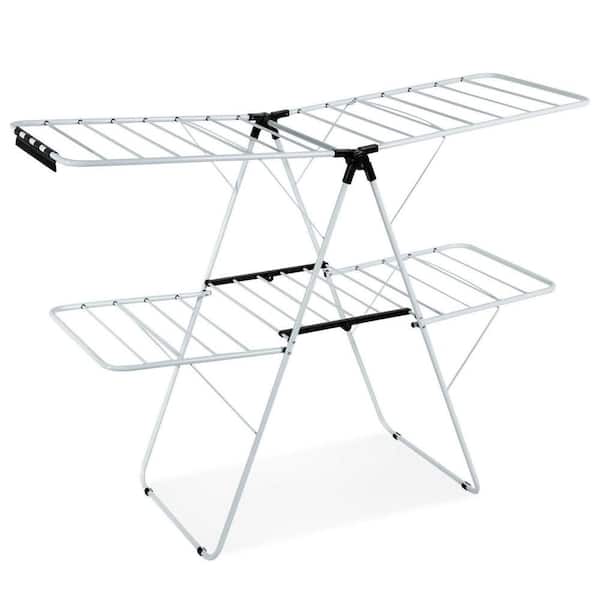 2-Level Clothes Drying Rack Foldable Airer w/ Height-Adjustable Gullwing