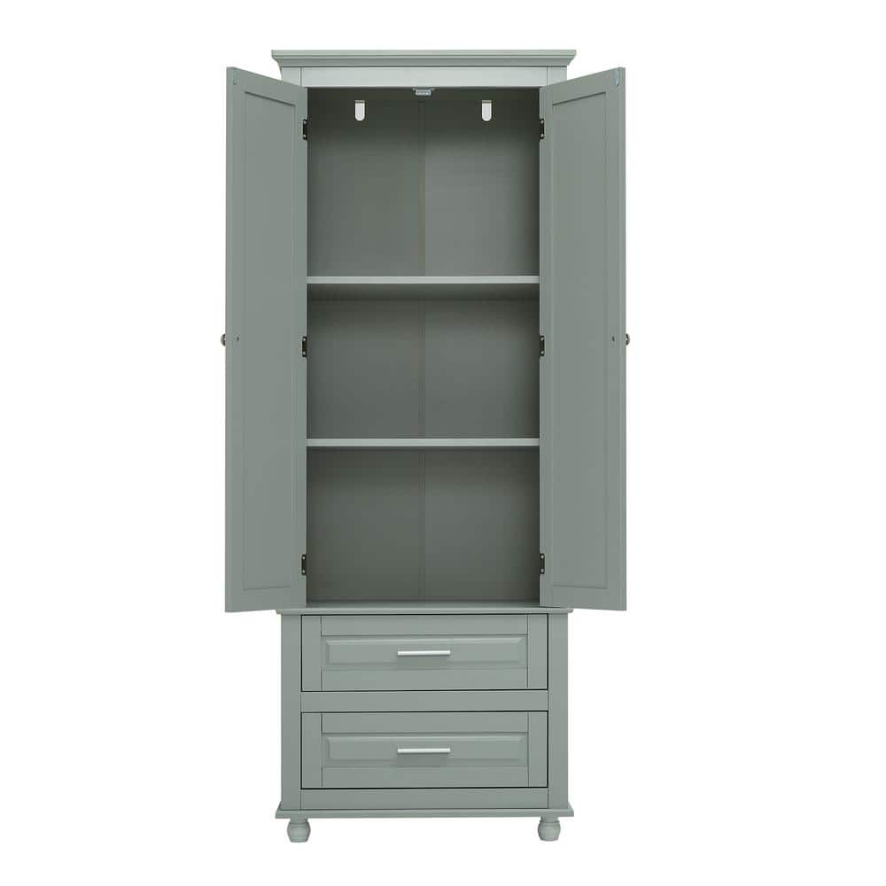 Torsi 24 in. W x 15.7 in. D x 62.5 in. H Grey Double Door Storage Linen Cabinet with Drawers and Adjustable Shelves