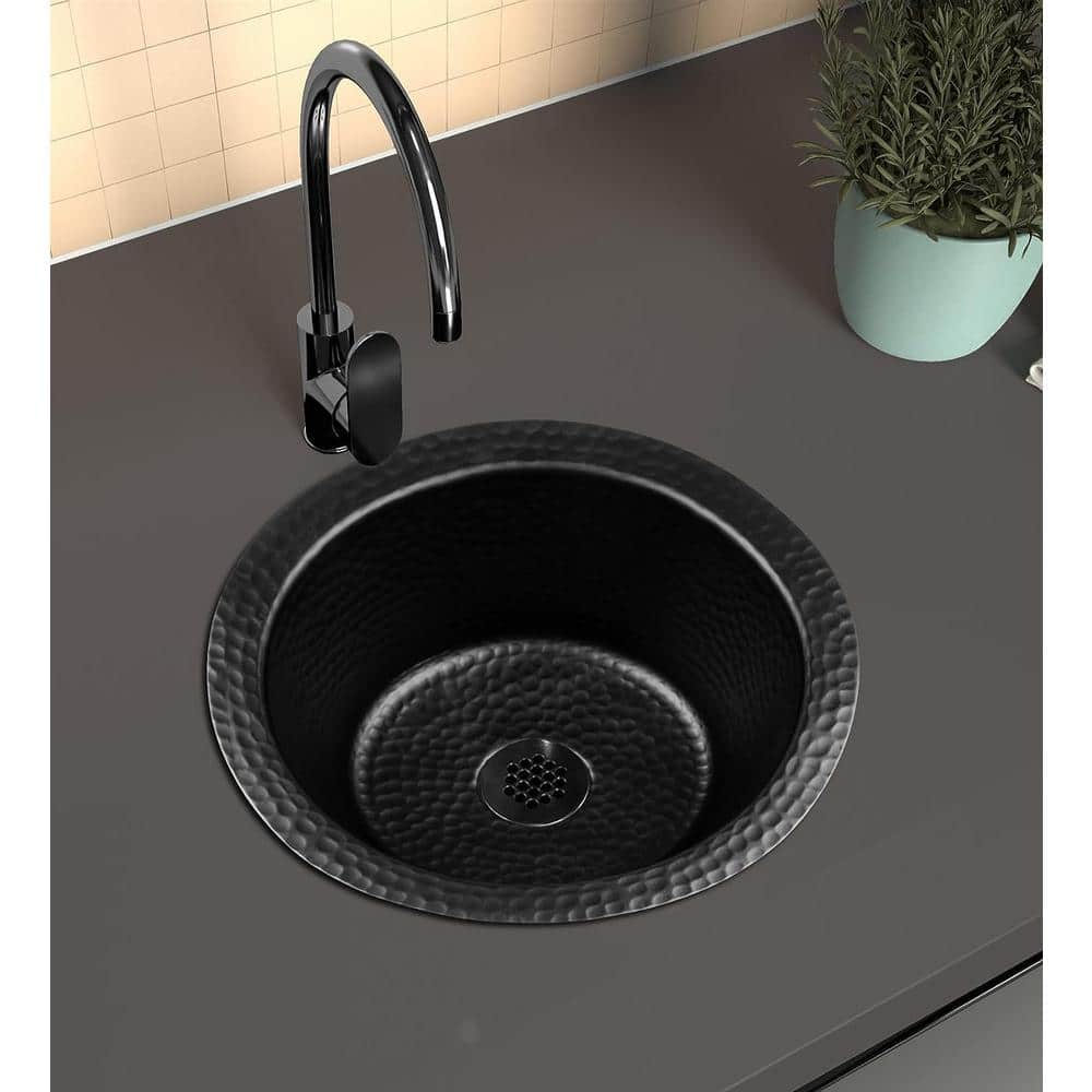 Black Hand Hammered Circular Aluminum Bar Prep Sink, 12 inches