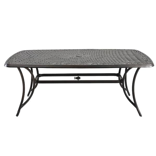 Mondawe Patio Black Gold Rectangle Round Cast Aluminum Outdoor Dining Table with Umbrella Hole