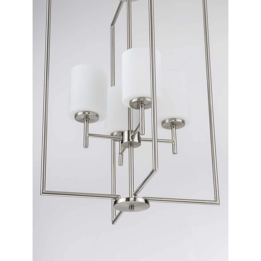 Brushed Nickel 4-Light Foyer Pendant with Etched Glass Shades