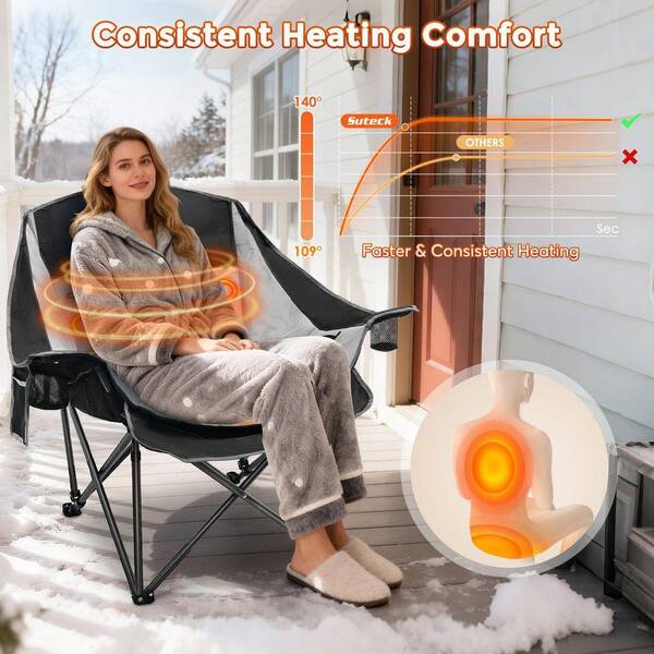 SEEUTEK Oversized Heated Camping Chair w/3-Heat Settings and Dual