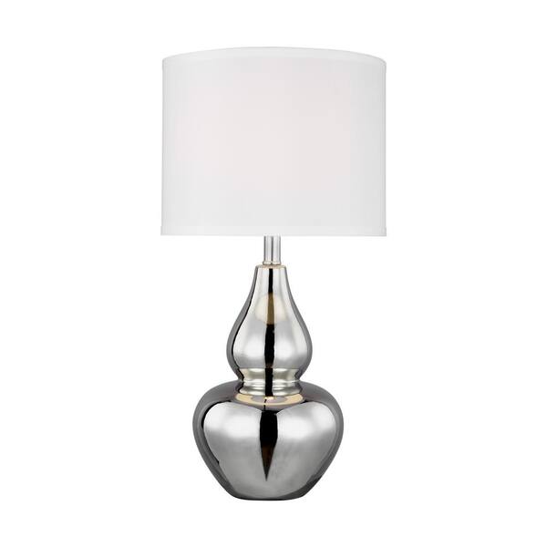 Generation Lighting Toby 25.5 in H Chrome Modern Contemporary Table Lamp with White Fabric Round Drum Shade