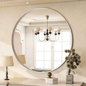30 in. W x 30 in. H Round Silver Aluminum Alloy Deep Framed Wall Mirror