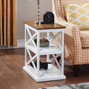 Coventry 14 in. W Driftwood/White Rectangle Wood Chairside End Table with Shelves