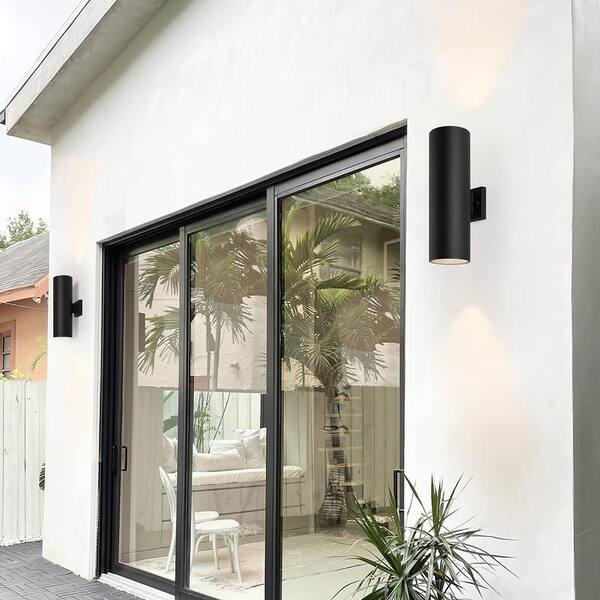 18 in. Matte Black Cylinder Outdoor Sconce Hardwired with No Bulbs