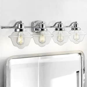 Orleans 35.75 in. 4-Light Chrome Iron/Glass Coastal Cottage LED Vanity Light