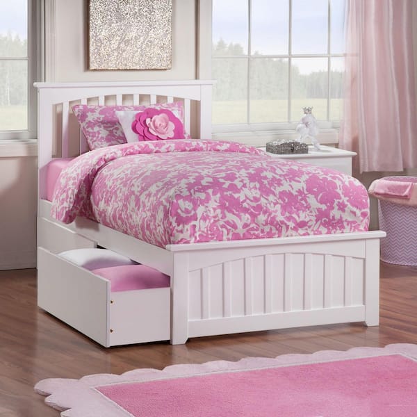 AFI Mission White Twin XL Solid Wood Storage Platform Bed with Matching Foot Board with 2 Bed Drawers