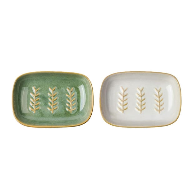 2-Pack Ceramic Soap Dish for Bar Square Shampoo or Sponge for Bathroom Easy to Clean
