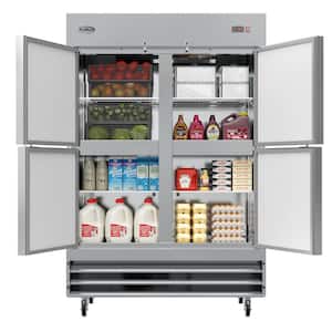 VEVOR Commercial Reach-in Refrigerator, 4 Doors Upright Beverage Cooler,  27.5 Cu.Ft Side by Side Freezer, Stainless Steel Merchandiser Refrigerators,  Business Food Fridge for Snacks & Drinks, Silver 