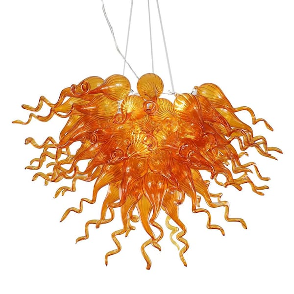 6 light Orange Geometric Chandelier for Foyer with no bulbs included