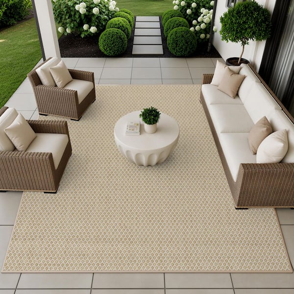 Courtyard Natural 10 ft. x 14 ft. All-over design Contemporary Area Rug