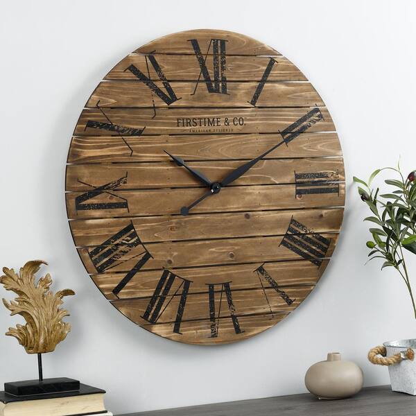 FirsTime & Co. 29 in Brown Farmhouse Planks Clock 31197 - The Home Depot