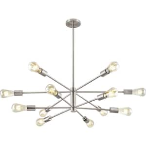 12-Light Nickel Modern Sputnik Chandelier for Dining Room with 4 Heights