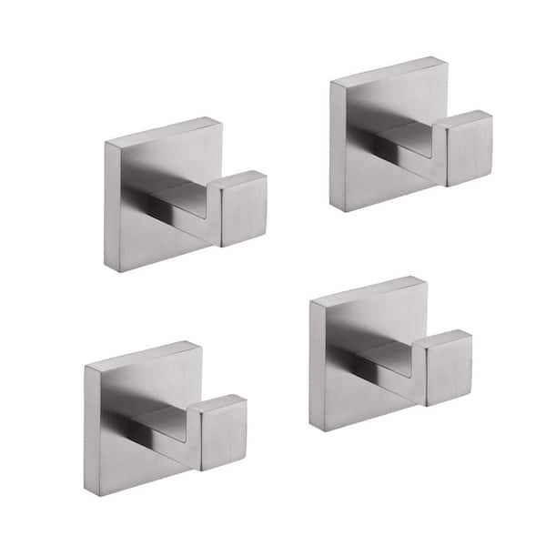 4-Pack J-Hook Wall-Mounted Stainless Steel Bathroom Robe/Towel Hook in Brushed Nickel for Bathroom Kitchen