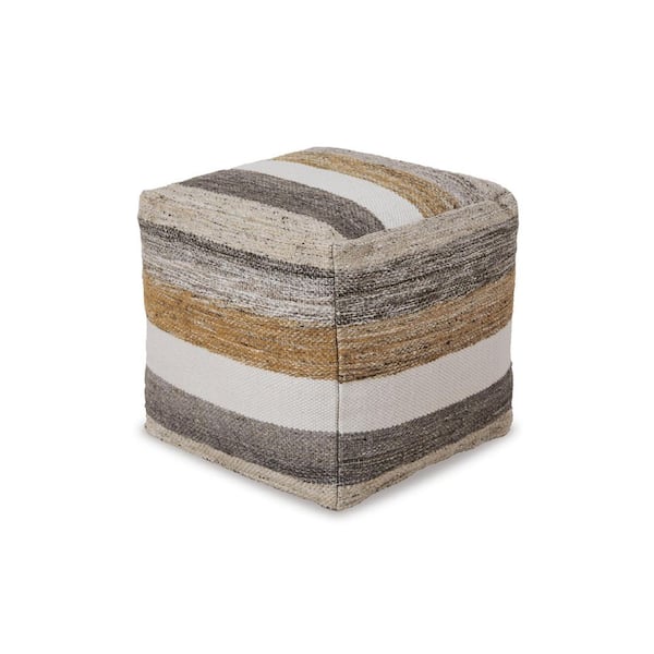 Signature DESIGN BY ASHLEY Josalind White/Brown Wool/Polyester 16 in. W x 16 in. D x 16 in. H Pouf