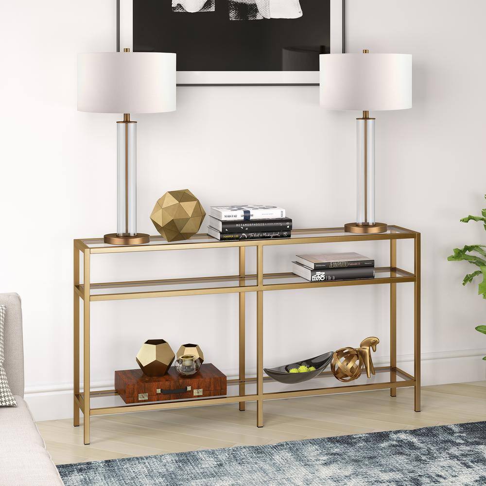 Sivil 55" Bronze and Brass Metal with Glass Console Table