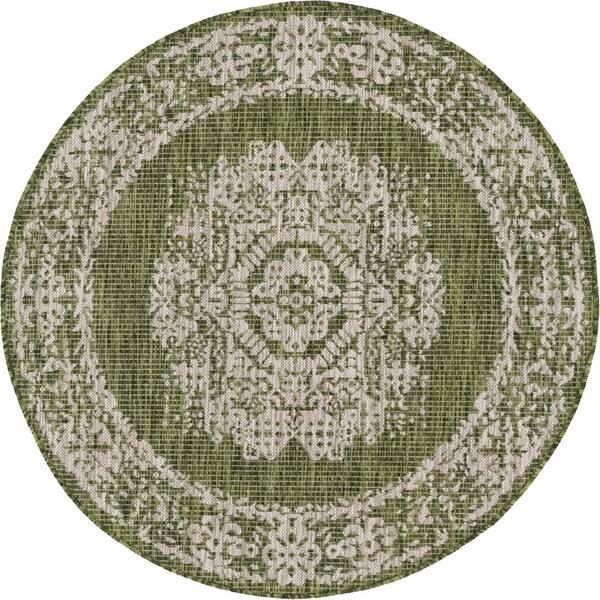 Unique Loom Green Timeworn Outdoor 4 Ft, Green Round Rug
