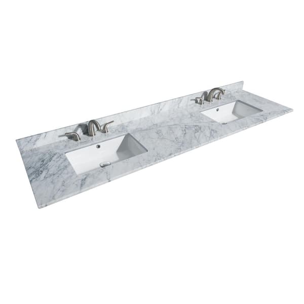 Wyndham Collection 80 in. W x 22 in. D Marble Double Basin Vanity Top in White Carrara with White Basins