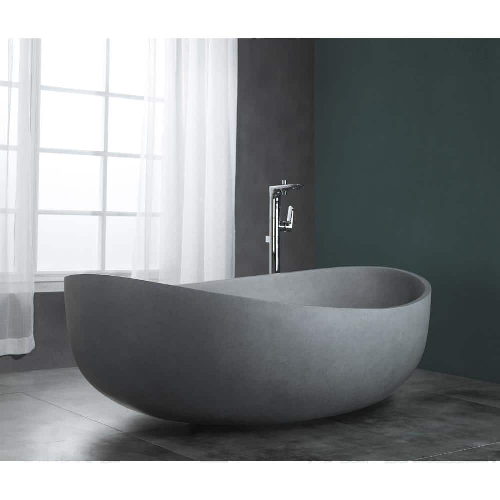 Gray Matte 63'' Freestanding Solid Concrete Oval Bathtub