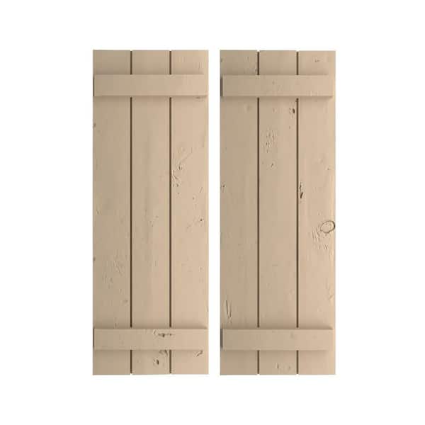 Ekena Millwork 16.5 in. x 26 in. Timberthane Polyurethane 3-Board Joined Board-n-Batten Knotty Pine Faux Wood Shutters Pair