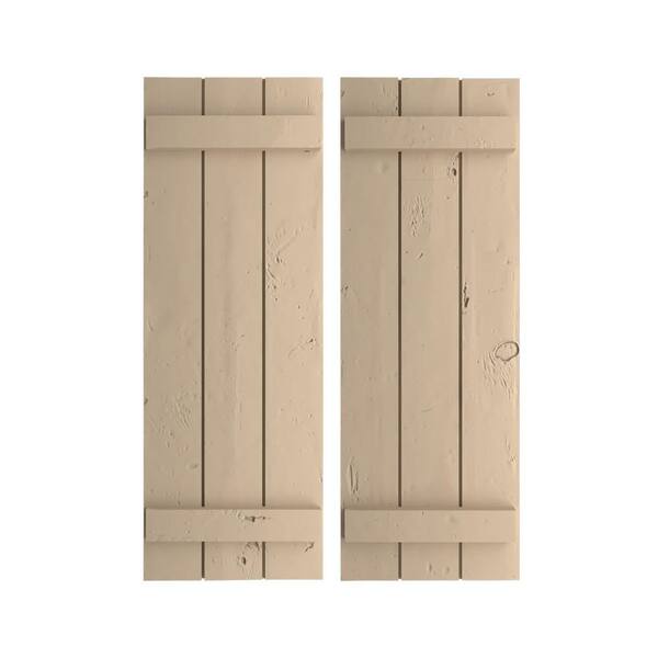 Ekena Millwork 16.5 in. x 32 in. Timberthane Polyurethane 3-Board Joined Board-n-Batten Knotty Pine Faux Wood Shutters Pair