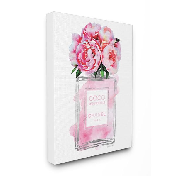Stupell Industries 16 in. x 20 in. "Glam Perfume Bottle V2 Flower Silver Pink Peony" by Amanda Greenwood Printed Canvas Wall Art