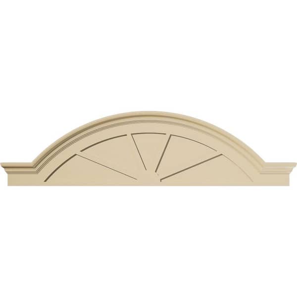 70 in. W x 18-1/2 in. H x 2-1/2 in. P Segment Arch W/Flankers 4 Spoke Signature Urethane Pediment, Primed Tan