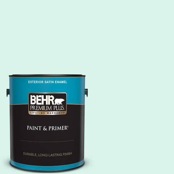 BEHR PREMIUM PLUS 1 gal. #480A-1 Minted Ice Satin Enamel Exterior Paint & Primer