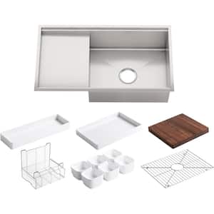 Stages Undermount Stainless Steel 33 in. Single Bowl Kitchen Sink Kit with Included Accessories