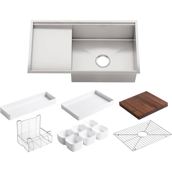 KOHLER Stages Undermount Stainless Steel 33 in. Single Bowl Kitchen Sink Kit with Included Accessories