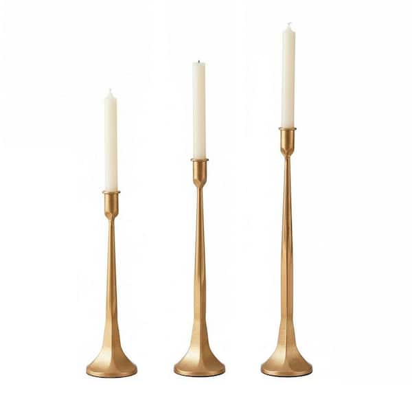 Gold Metal Taper Tall Candlestick 3-Pack, Decorative Candle Holders for ...