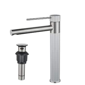 Single Hole Single Handle High-Arc Bathroom Faucet with Pop Up Drain in Brushed Nickel