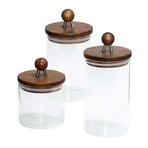 3-Piece Acacia Top Glass Kitchen Canister Set